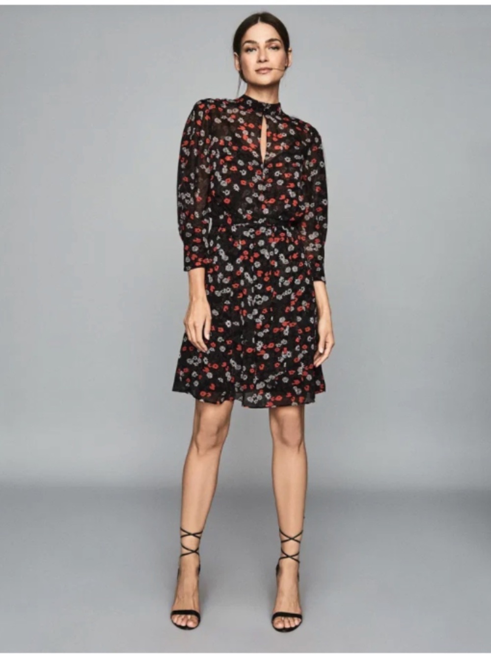 Reiss Peony Floral Printed Keyhole Quiet Luxury Mini Dress Size 2